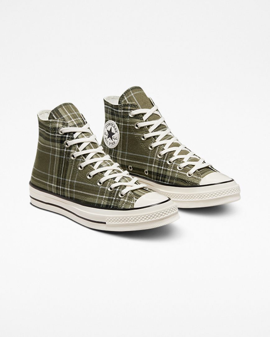 Zapatillas Altas Converse Chuck 70 Tartan Hombre Verde Oliva Negras | PE 2L4507